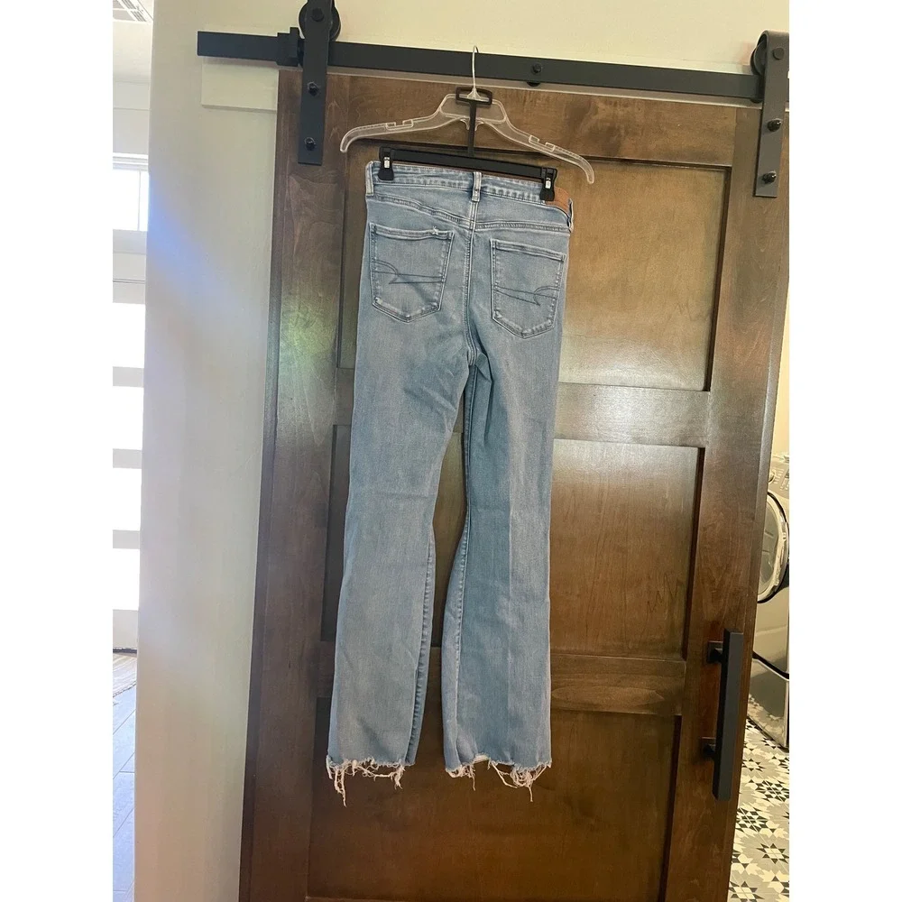 American Eagle Ne(x)t Level Stretch High Waisted Distressed Flare‎ Jeans Blue 27